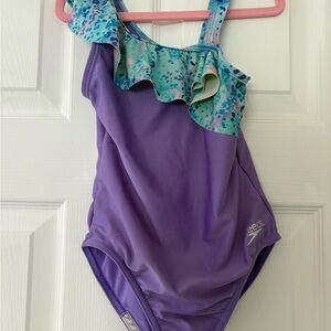 Speedo Purple and Blue One Piece Swimsuit Asymmetrical Ruffle